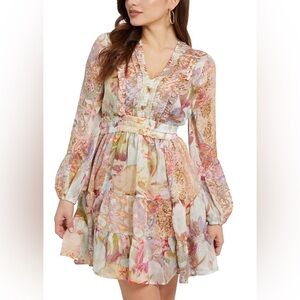 Guess Pastel Patterned Long Sleeve Dress